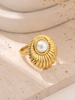 OOMPH - White Pearl Twisted Design Anti Tarnish Adjustable Ring