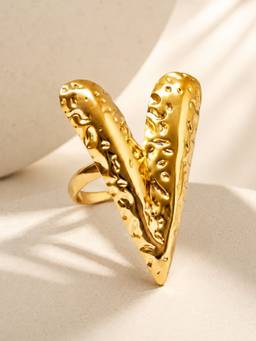 OOMPH - Gold Textured Heart Shape Anti Tarnish Adjustable Ring