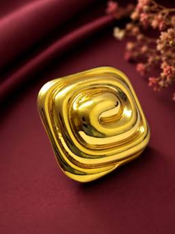 OOMPH - Gold Spiral Texture and Rectangle Shape Anti Tarnish Adjustable Ring