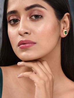 Saraf RS Jewellery - Gold Plated Green AD Studded Studs Earrings