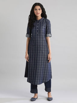 Aurelia - Navy Blue Checks Dress