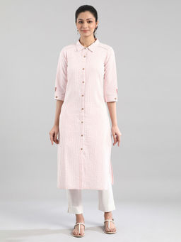 Aurelia - White And Peach Stripe Print Kurta