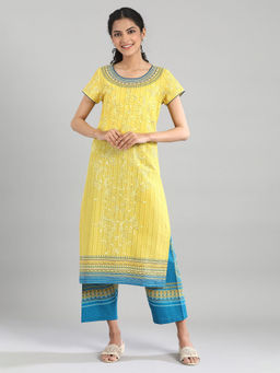 Aurelia - Yellow Cotton Printed Kurta