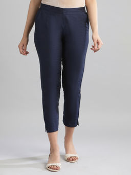 Aurelia - Navy Blue Textured Trousers