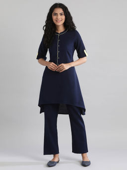 Aurelia - Navy Blue Solid/Plain Kurta