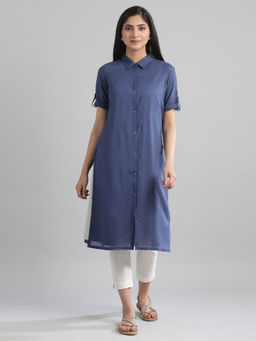 Aurelia - Navy Blue Solid/Plain Gillet, Dress (Set of 2)