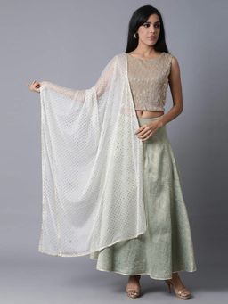 WISHFUL by W - Glitter Printed Gold Dupatta