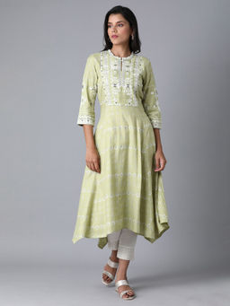 W - Green Embroidered Kurta