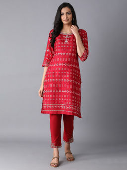 W - Red Embroidered Kurta