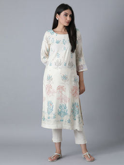W - White Floral Kurta