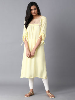 W - Yellow Embroidered Kurta