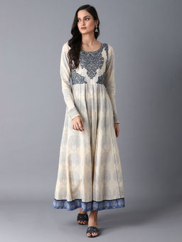 W - Beige Embroidered Anarkali Dress