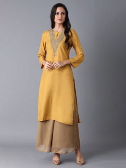 W - Yellow Embroidered Kurta