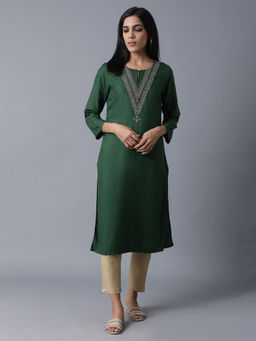 W - Green Embroidered Kurta