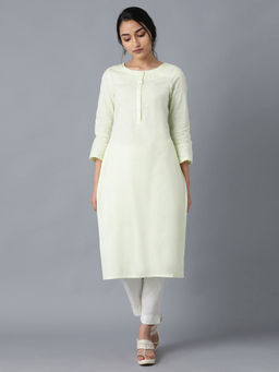W - Yelloround Neck Solid Kurta