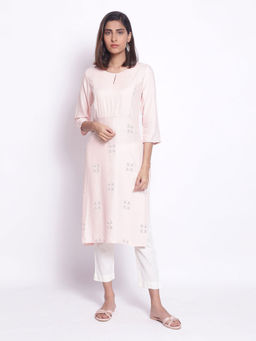 W - Peach Pink Kurta With Pintuck On Yoke