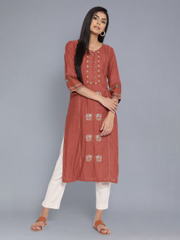 W - Orange Straight Kurta