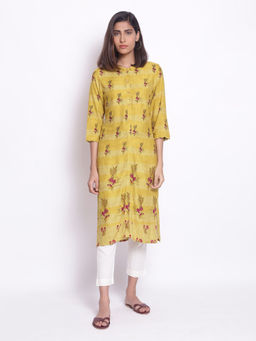 W - Celery Green Placement Print Kurta