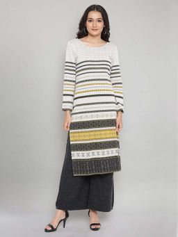Aurelia - White Jacquard Kurta With Stripe Print