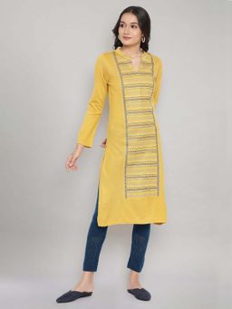Aurelia - Yellow Embroidered Winter Kurta