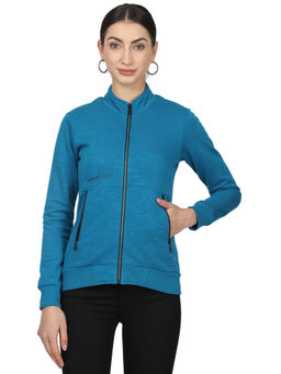 Monte Carlo - Blue Printed Spread Collar Sweatshirt