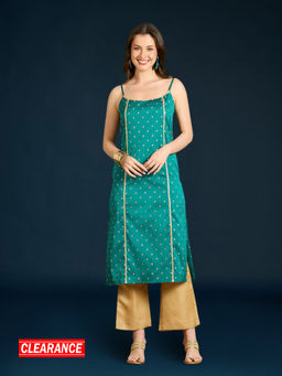 Gajra Gang - Green Brocade Strappy Kurta Diwalicious