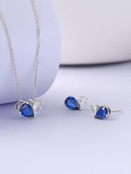 Ornate Jewels - Toi Et Moi 925 Silver Blue Sapphire Necklace With Earring Set for Women & Girls (One Size)