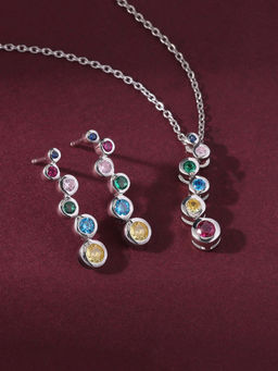 Ornate Jewels - Lollipop 925 Silver Multi Stone Necklace With Earring Jewellery Set for Women & Girls (One Size)