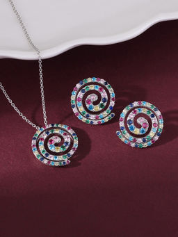 Ornate Jewels - Lollipop 925 Silver Multi Stone Necklace With Earring Jewellery Set for Women & Girls (One Size)