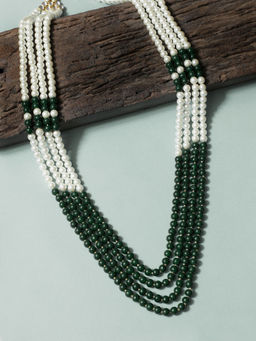 Karatcart - Traditional Green and White Beads Maharaja Moti Mala for Men