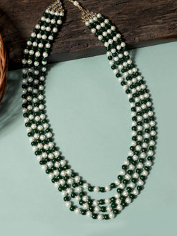 Karatcart - Traditional Green and White Beads Maharaja Moti Mala for Men