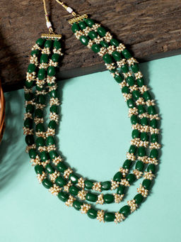Karatcart - Green Beads with Tassel Multilayered Maharaja Moti Mala for Men