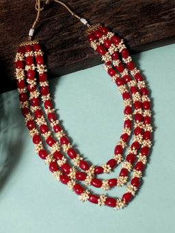 Karatcart - Red Beads with Tassel Multilayered Maharaja Moti Mala for Men