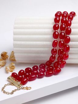 Karatcart - Red Tumble Stone Studded Beaded Choker Necklace for Women