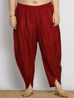 LetsDressUp - Maroon Fabric Solid Tapered Salwar