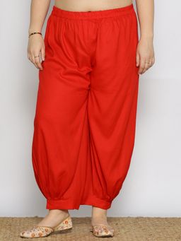 LetsDressUp - Red Fabric Solid Tapered Salwar
