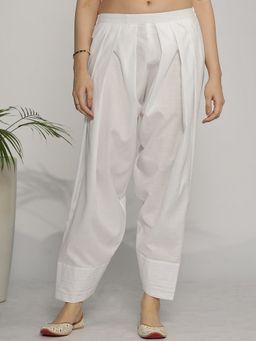 LetsDressUp - White Fabric Solid Tapered Salwar