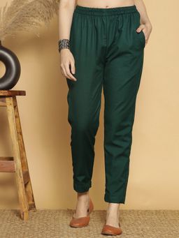 LetsDressUp - Green Fabric Solid Straight Pant