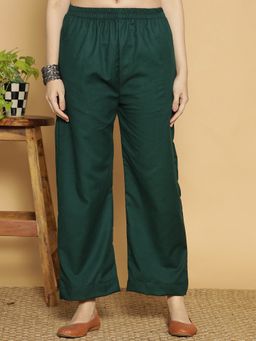 LetsDressUp - Green Fabric Solid Wide Palazzo
