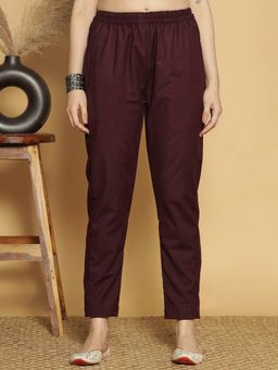 LetsDressUp - Wine Fabric Solid Straight Pant