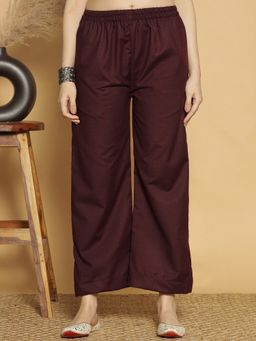 LetsDressUp - Wine Fabric Solid Wide Palazzo