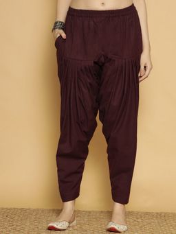 LetsDressUp - Wine Fabric Solid Tapered Salwar