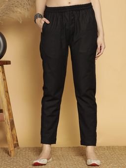 LetsDressUp - Black Fabric Solid Straight Pant