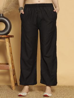 LetsDressUp - Black Fabric Solid Wide Palazzo