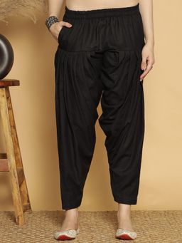 LetsDressUp - Black Fabric Solid Tapered Salwar