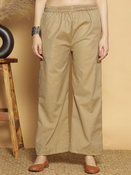 LetsDressUp - Beige Fabric Solid Wide Palazzo