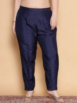 LetsDressUp - Navy Blue Fabric Solid Straight Pant