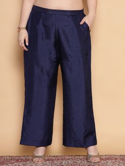 LetsDressUp - Navy Blue Fabric Solid Wide Palazzo