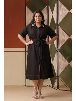 Scakhi - Black Cotton Blend Embroidered A-Line Dress