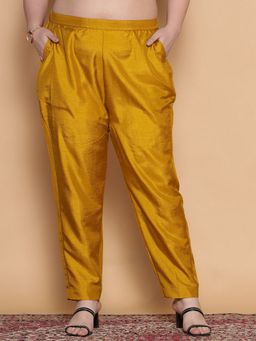 LetsDressUp - Mustard Fabric Solid Straight Pant